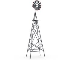 COSTWAY Winmolen, hoogte 253 cm, weerbestendige windmolen van metaal, tuindecoratie voor tuin, erf en boerderij (grijs)