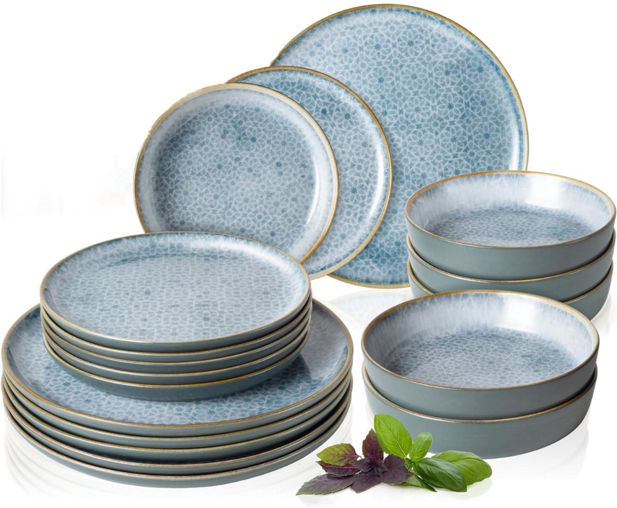 Serviesset - Bordenset 6 Persoons - Chique Bordenset - Porselein - Blauw
