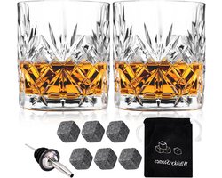 Vintage Whisky Tumblers Set van 2 - 300ml Drinkglazen Kristal - Loodvrij Bourbon Brandy Rum Cocktail Glaswerk - Thuis Bar Party Mannen Gift