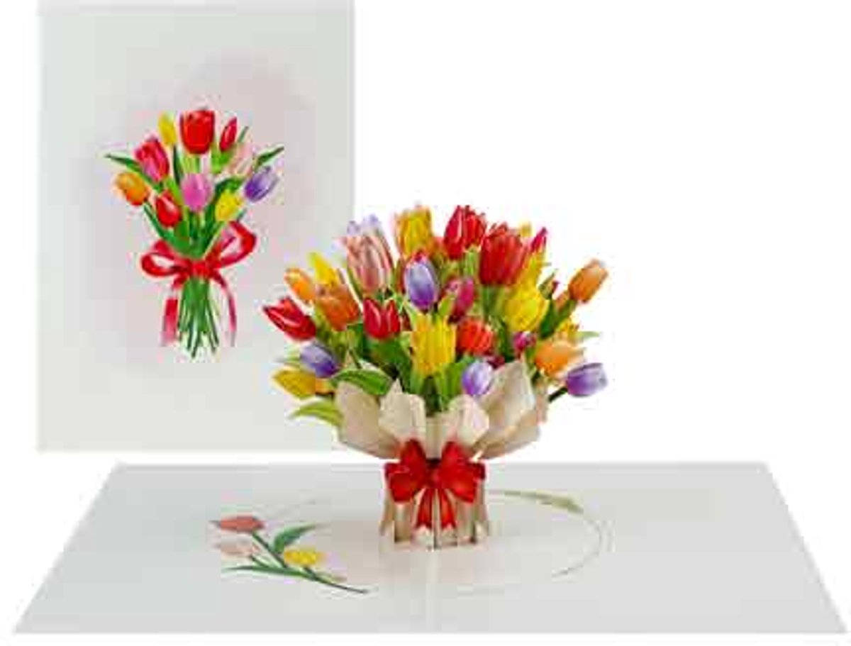 Wenskaart Kiriori 3D - Tulpen Bloemen - met Envelop