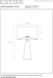 Technische tekening van de turkooizen fluwelen tafellamp met afmetingen: Ø 25 cm, hoogte 47 cm max., kaphoogte 18 cm.