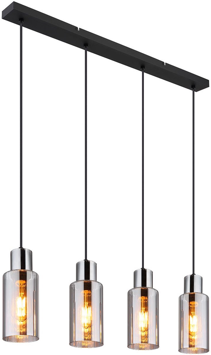 Globo - hanglamp - Lidaria - zwart - glas - grote eettafellamp - E27 - 15708-4H