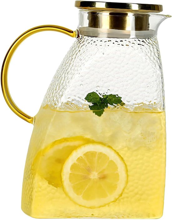 Glazen kan van 1,5 l met deksel, borosilicaatglas, waterkan van borosilicaatglas, transparante koelkastdeur, drankglazen kan met deksel voor warm koud water, ijs, thee en koffie (rood
