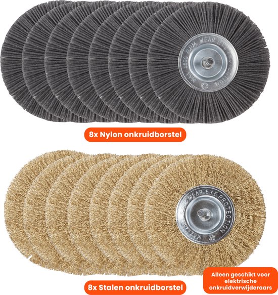 Universele borstelset voor elektrische onkruidborstel - Set van 8 - Onkruidverwijderaar - Onkruidverdelger - Stalen en Nylon borstel - 11cm - Voegenborstel - Grastrimmer van Universele — afbeelding 3