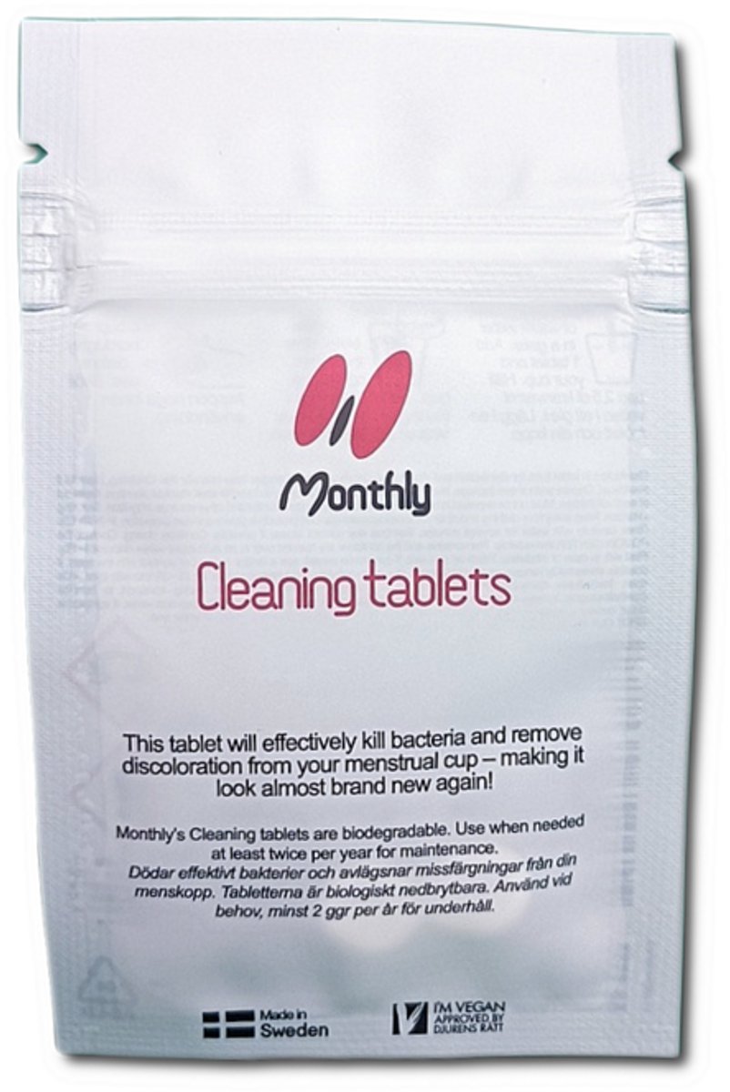 MonthlyCup Cleaning tablets - reinigingstabletten voor menstruatiecup - voor natuurlijke grondige reiniging - verwijdert verkleuring van menstruatiecup - milieuvriendelijk - 2 stuks
