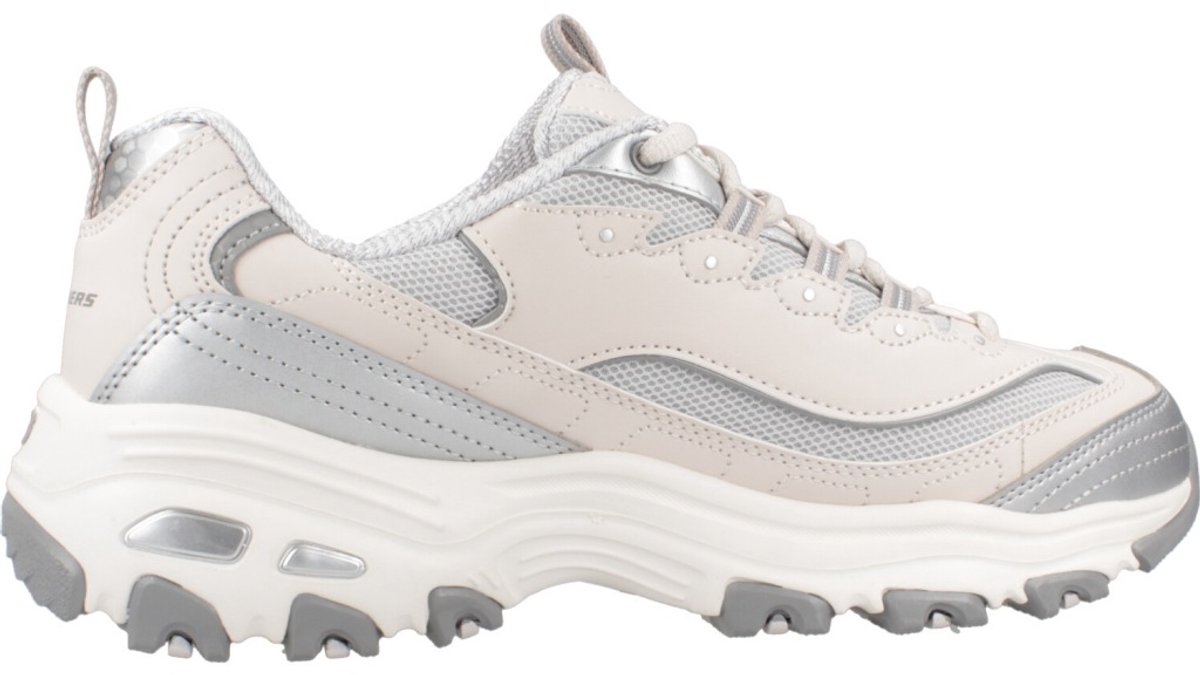 Skechers D Lites - Chromatic - Dames Sneakers Schoenen Beige-Zilver 150246-NTSL , Maat: EU 36 UK 3