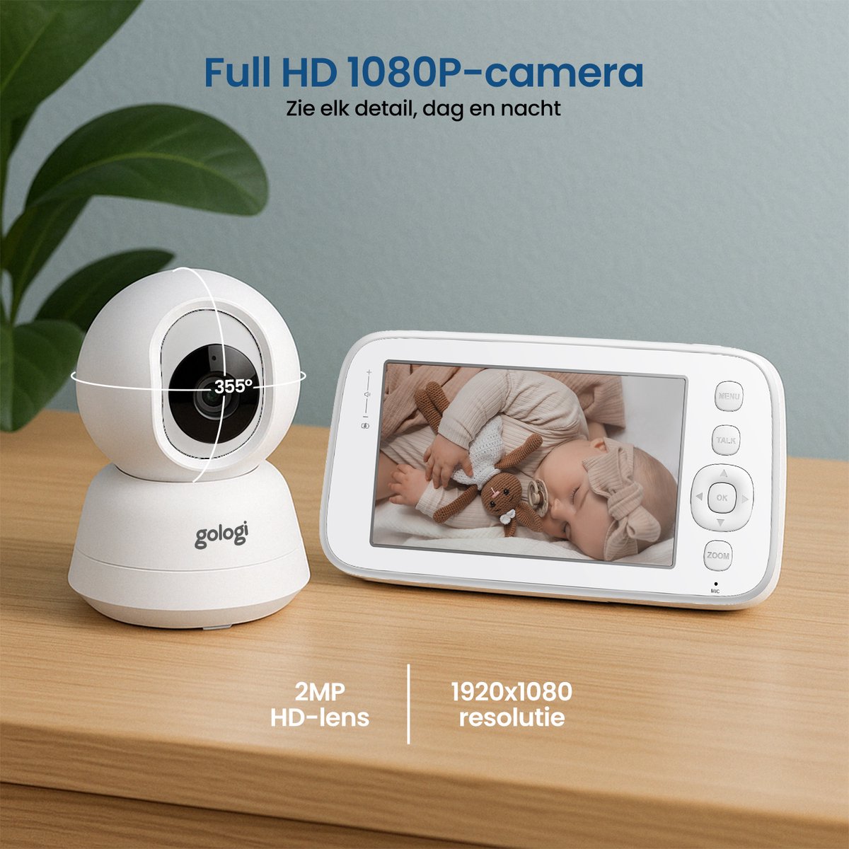 Afbeelding 3 van Gologi Babyfoon met Camera – Baby Monitor – Baby Camera - Op afstand bestuurbaar via App en Scherm - Wit