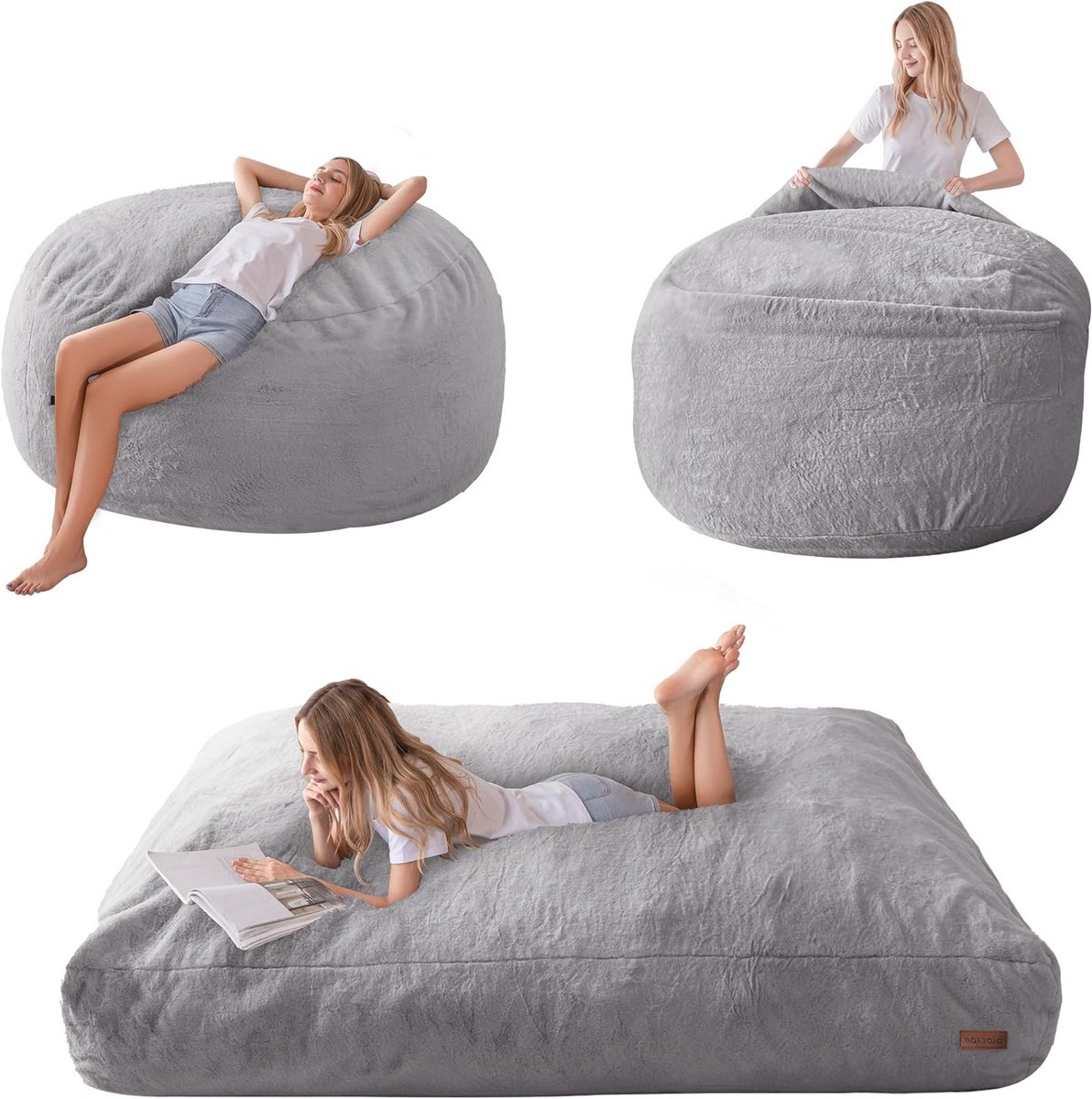 Zitzak-bed voor volwassenen en jongeren - omkeerbare zitzak met comfortabele schuimvulling en wasbare hoes - 150 x 200 cm