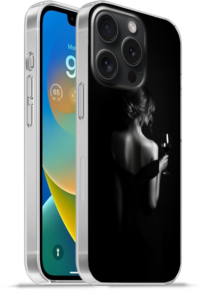 Telefoonhoesje Geschikt voor iPhone 15 Pro hoesje - Vrouw - Wijn - Jurk - Siliconen Telefoonhoesje Telefoonhoesje