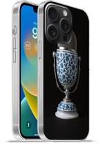 Telefoonhoesje Geschikt voor iPhone 15 Pro hoesje - Microfoon - Delfts blauw - Muziek - Siliconen Telefoonhoesje Telefoonhoesje