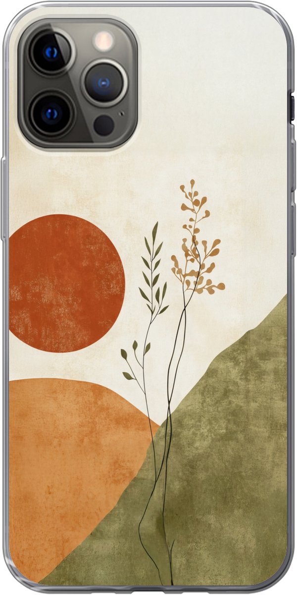 Telefoonhoesje Geschikt voor iPhone 13 Pro hoesje - Zon - Abstract - Takken - Oranje - Siliconen Telefoonhoesje Telefoonhoesje