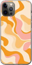 Telefoonhoesje Geschikt voor iPhone 12 Pro hoesje - Abstract - Golvend - Oranje - Siliconen Telefoonhoesje Telefoonhoesje
