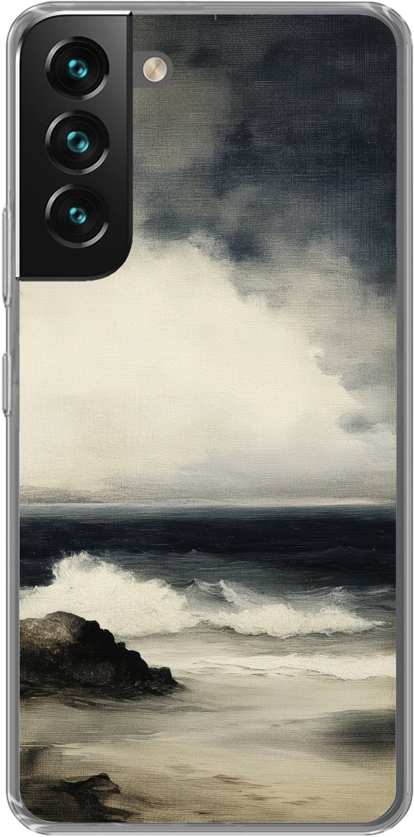 Telefoonhoesje Geschikt voor Samsung Galaxy S22 hoesje - Zee - Rotsen - Storm - Siliconen Telefoonhoesje Telefoonhoesje