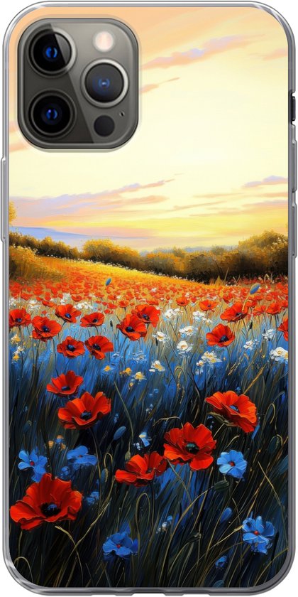 Telefoonhoesje Geschikt voor iPhone 13 Pro hoesje - Klaproos - Bloemenveld - Kleurrijk - Siliconen Telefoonhoesje Telefoonhoesje