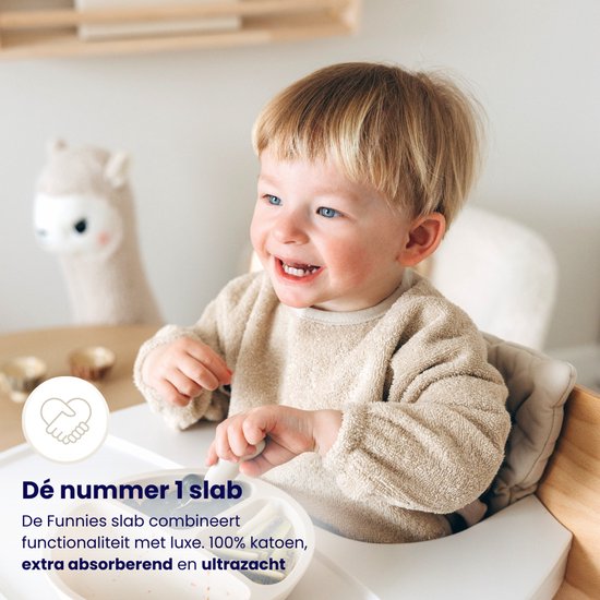 Bavoir Funnies à manches crème - Bavoir doux pour bébé - 100 % coton éponge - Facile à laver en machine - Bavoirs, bavoirs anti-bave, tabliers, tabliers salissants, bavoirs pour manger et jouer - Idéal pour manger, bricoler et jouer