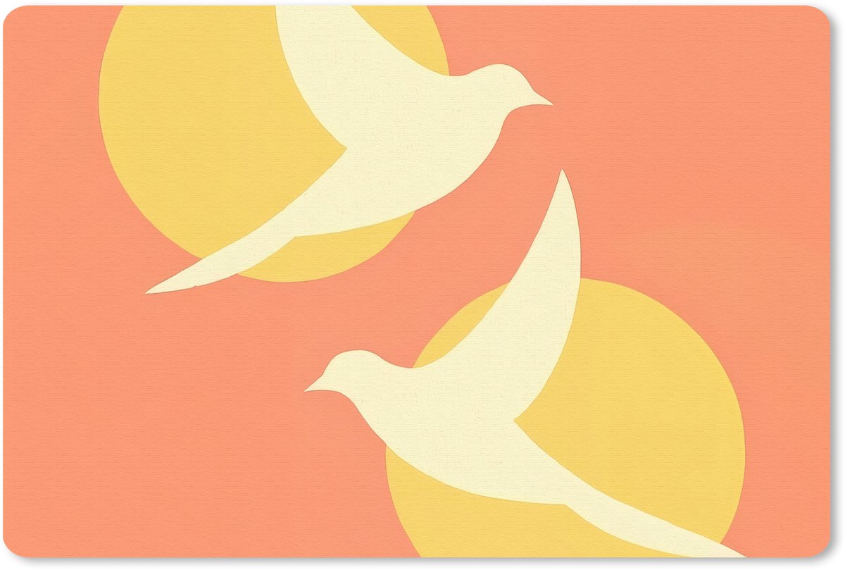 Muismat 27x18 cm - Mousepad Vogels - Cirkels - Geel - Muismatten