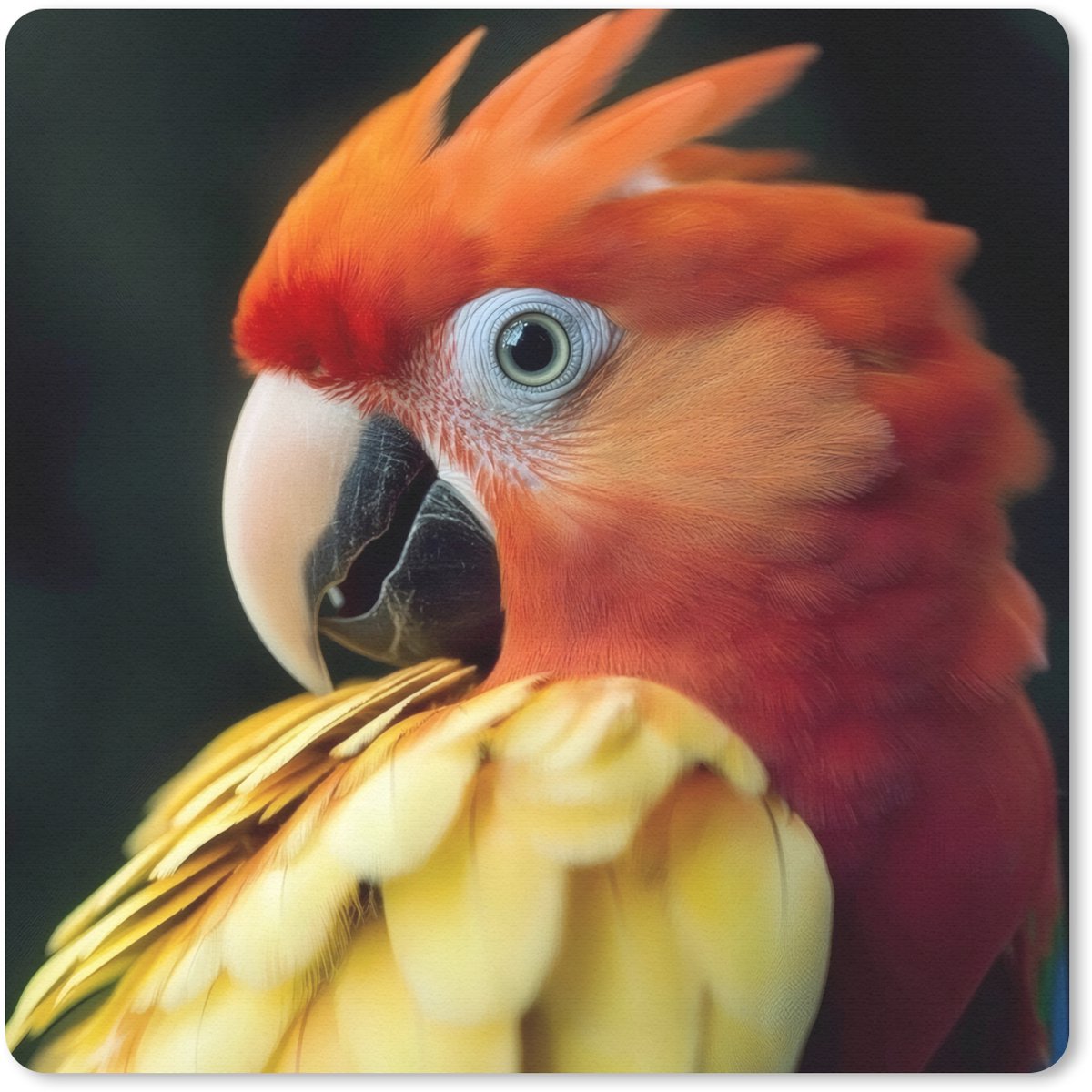 Muismat 20x20 cm - Mousepad Close-up - Papegaai - Veren - Oranje - Muismatten