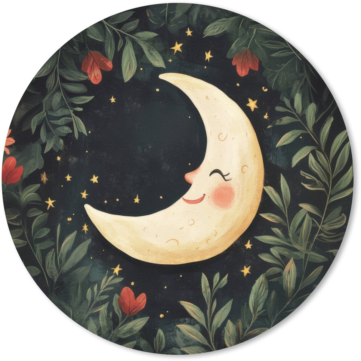 Muismat rond 30x30 cm - Mousepad Maan - Bloemen - Nachthemel - Ronde muismatten