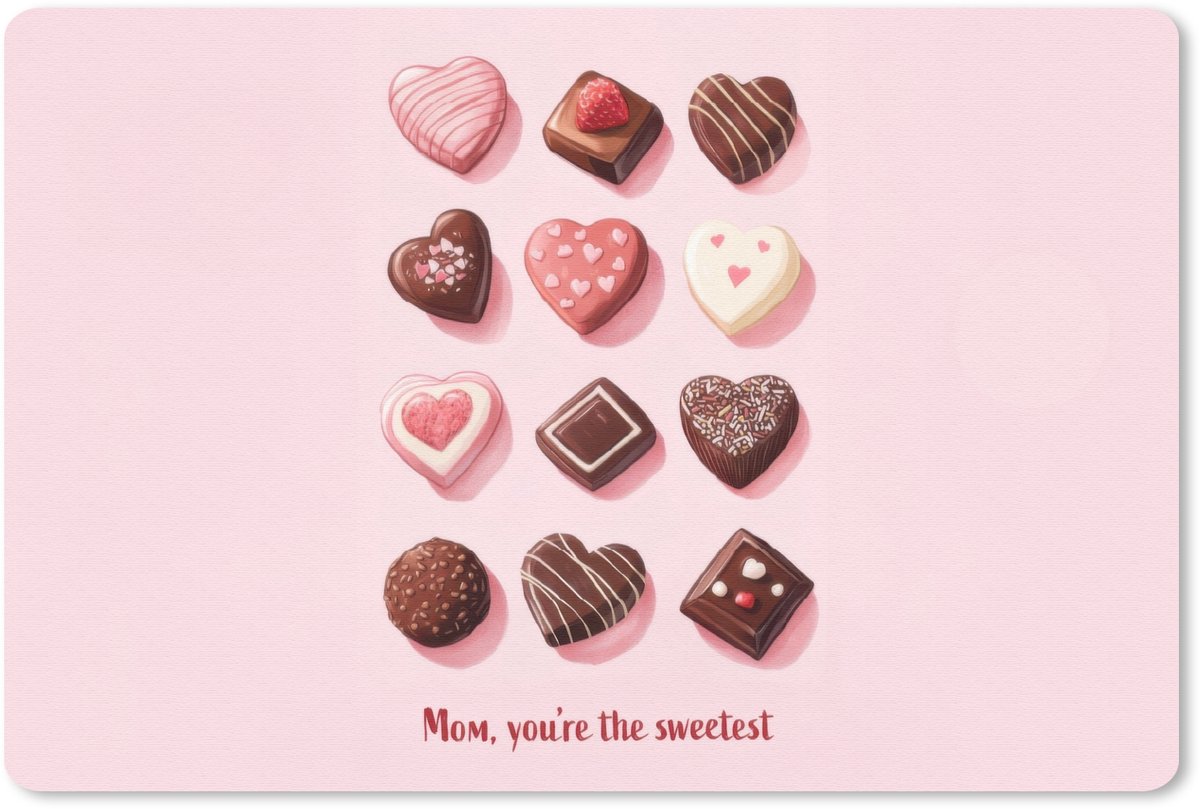 Muismat 27x18 cm - Mousepad Chocolaatjes - Hartvormig - Liefste - Muismatten