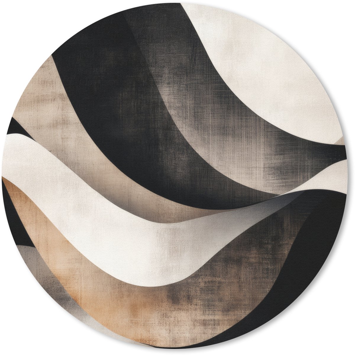 Muismat rond 20x20 cm - Mousepad Abstract - Golven - Zwart - Verweerd - Ronde muismatten