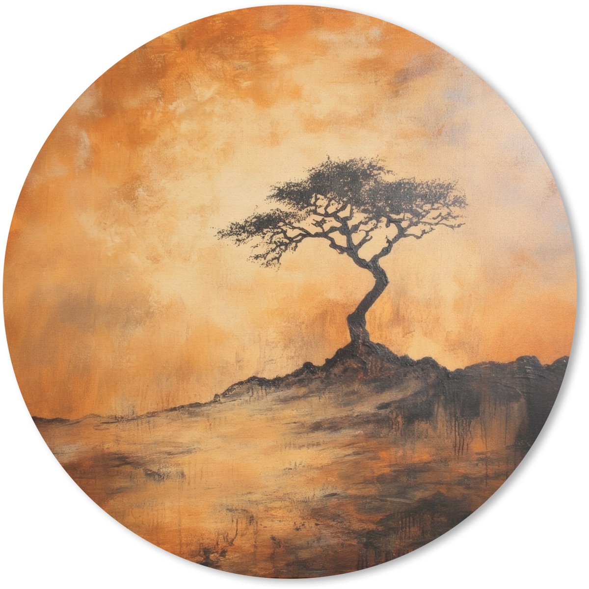 Muismat rond 50x50 cm - Mousepad Boom - Landschap - Oranje - Ronde muismatten