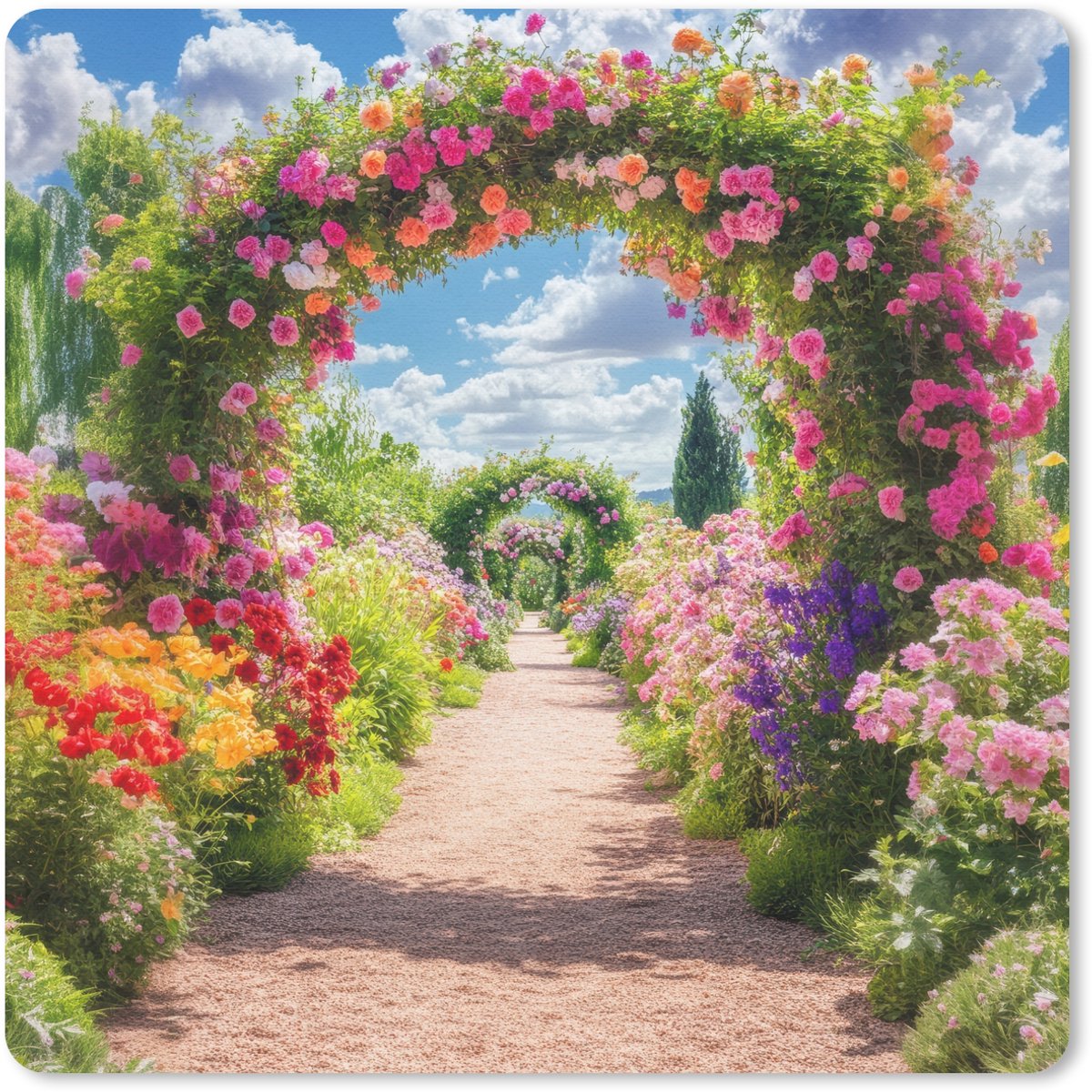 Muismat 30x30 cm - Mousepad Doorkijk - Bloemen - Kleurrijk - Natuur - Muismatten