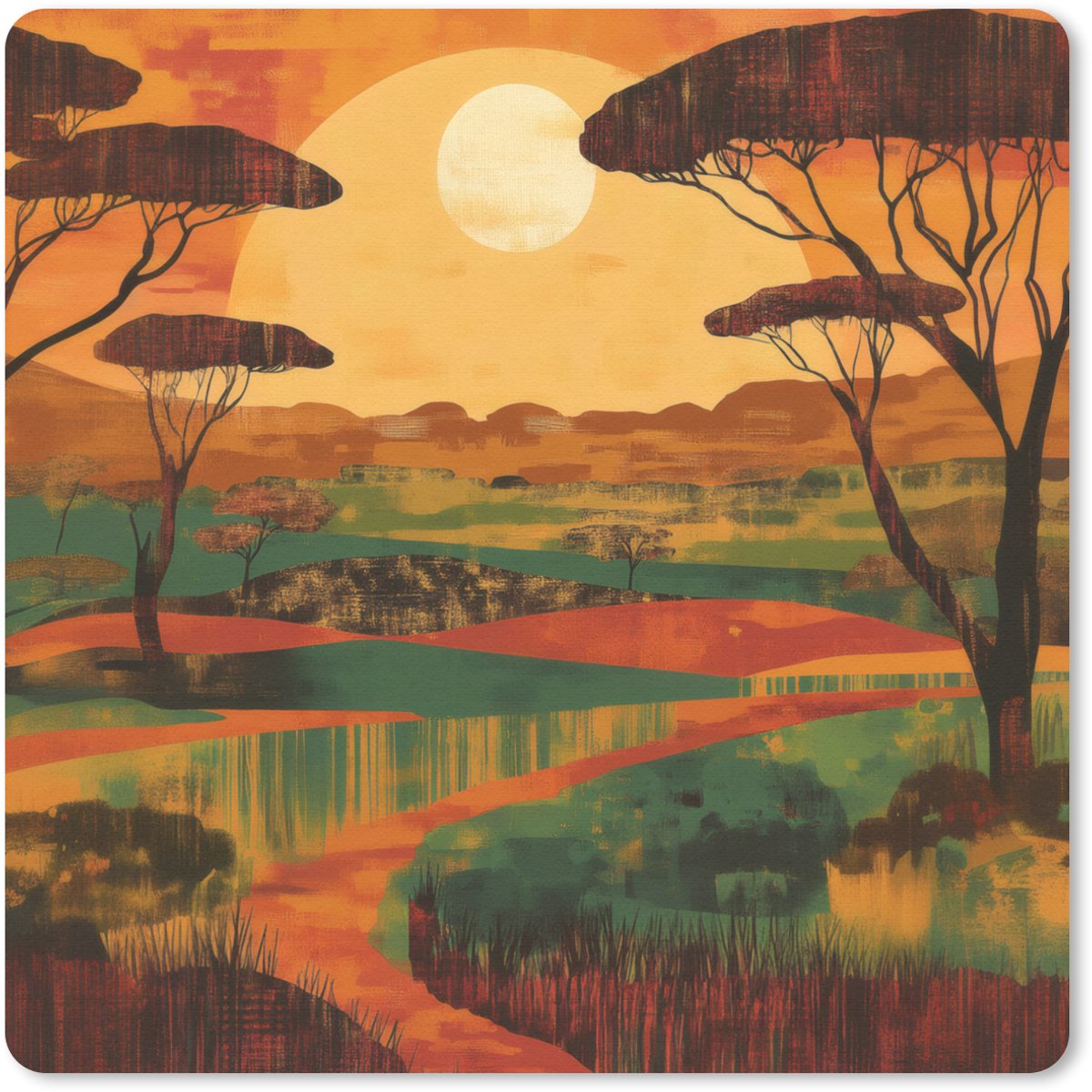 Muismat 20x20 cm - Mousepad Landschap - Afrikaans - Zon - Muismatten