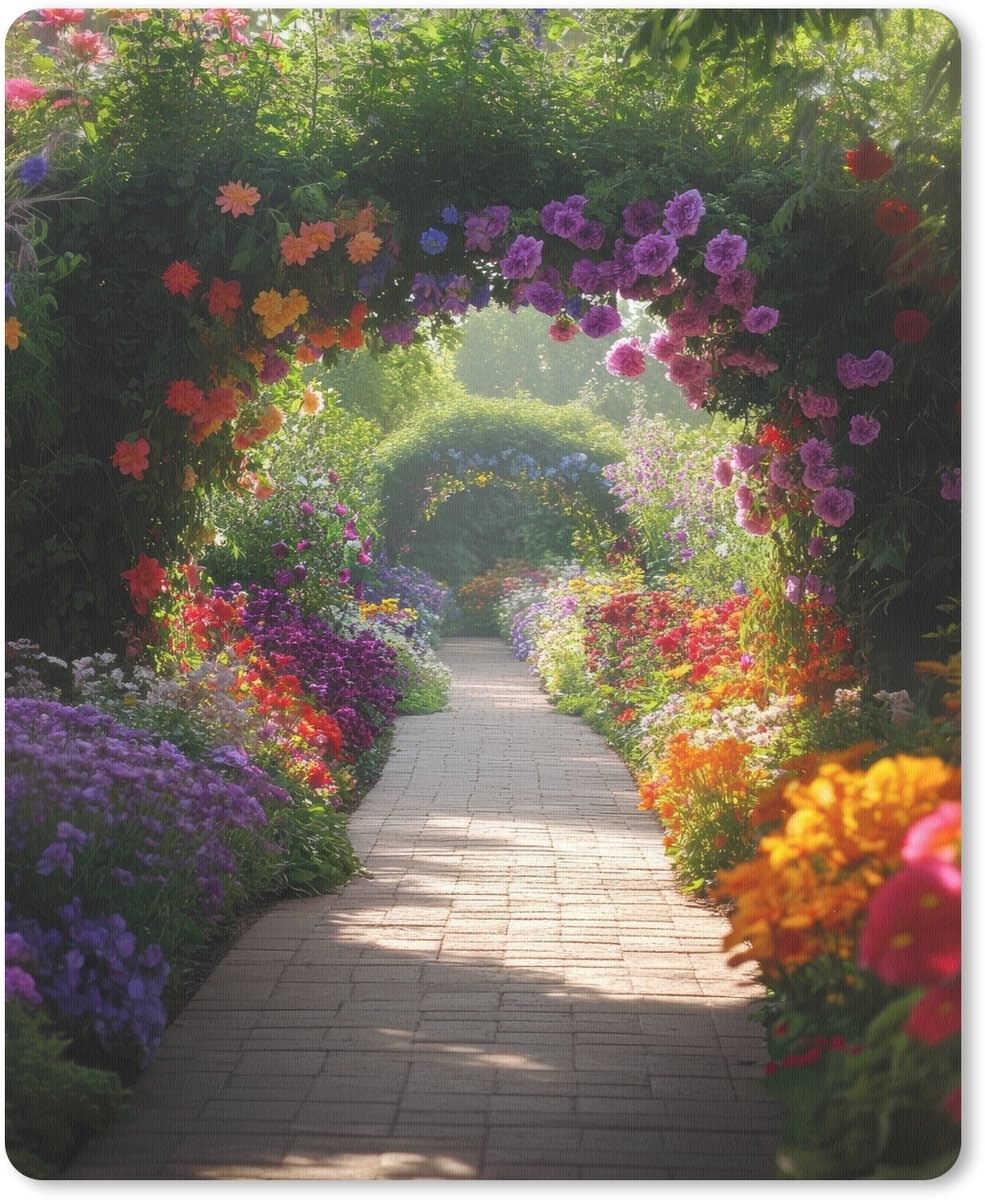 Muismat 19x23 cm - Mousepad Doorkijk - Pad - Bloemen - Struik - Kleurrijk - Muismatten