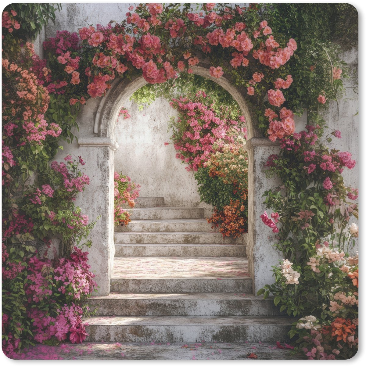 Muismat 20x20 cm - Mousepad Doorkijk - Rozen - Vintage - Poort - Muismatten