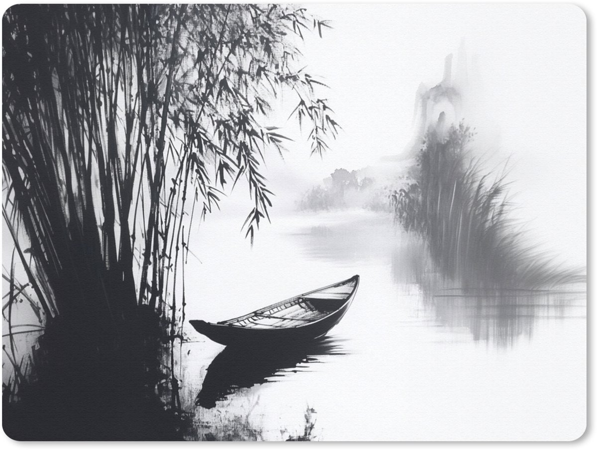 Muismat 23x19 cm - Mousepad Boot - Rivier - Bamboe - Wit - Muismatten