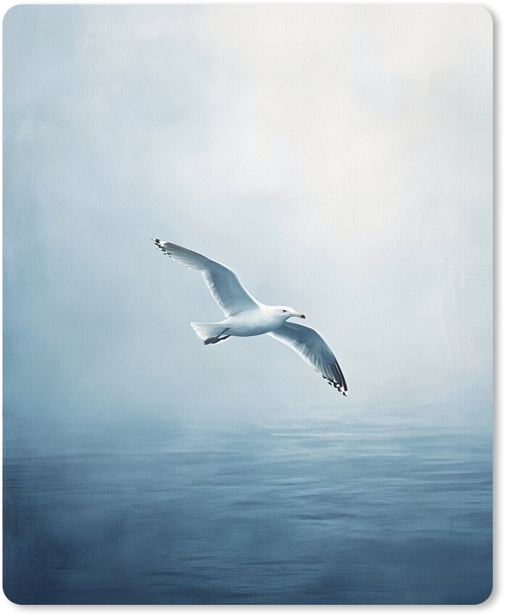 Muismat 19x23 cm - Mousepad Meeuw - Wit - Zee - Mistig - Muismatten