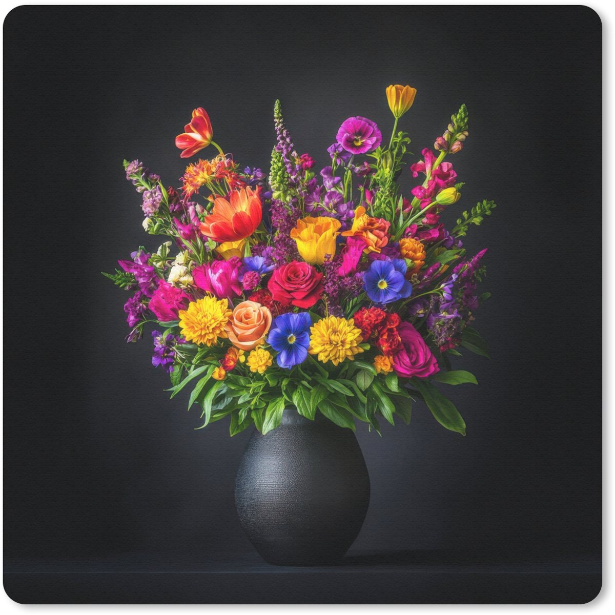 Muismat 20x20 cm - Mousepad Felgekleurd - Bloemen - Vaas - Muismatten