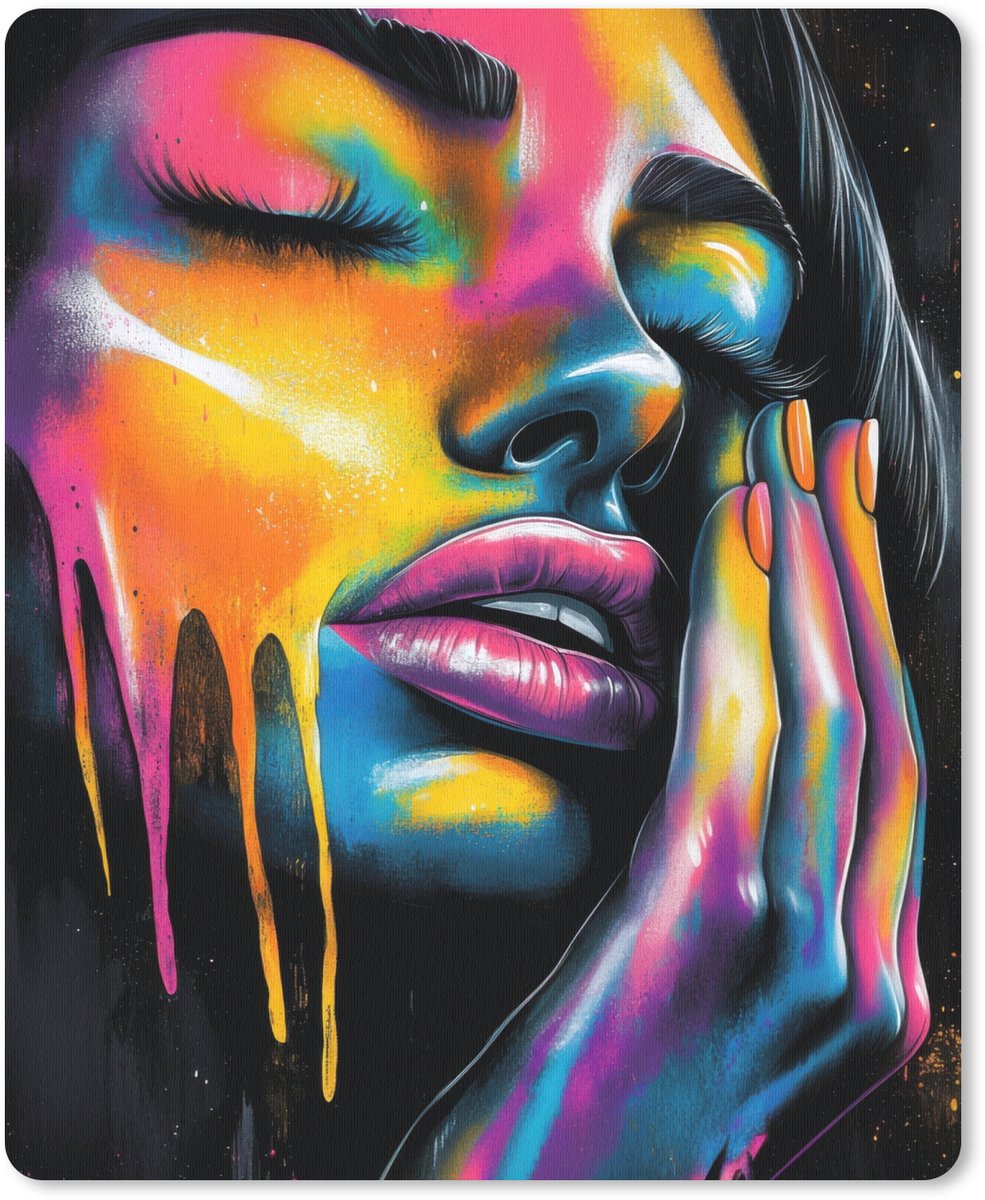 Muismat 19x23 cm - Mousepad Vrouw - Gezicht - Verf - Kunstzinnig - Muismatten