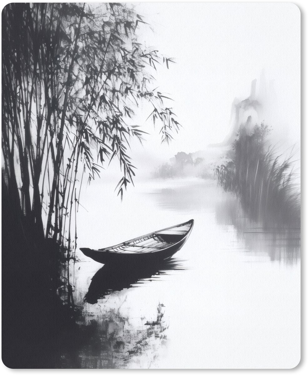 Muismat 19x23 cm - Mousepad Boot - Rivier - Bamboe - Wit - Muismatten