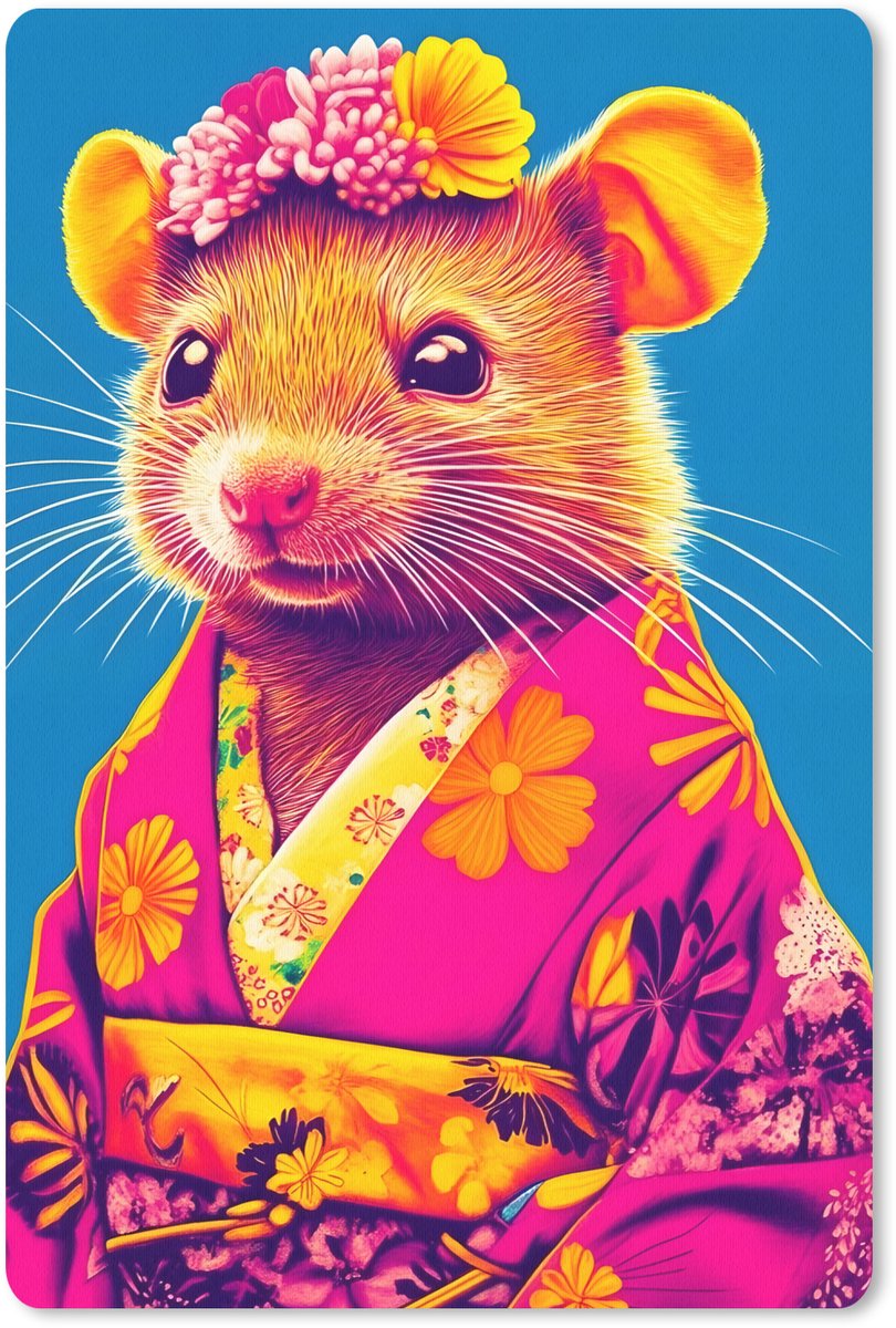 Muismat 18x27 cm - Mousepad Muis - Kimono - Bloemen - Blauw - Muismatten