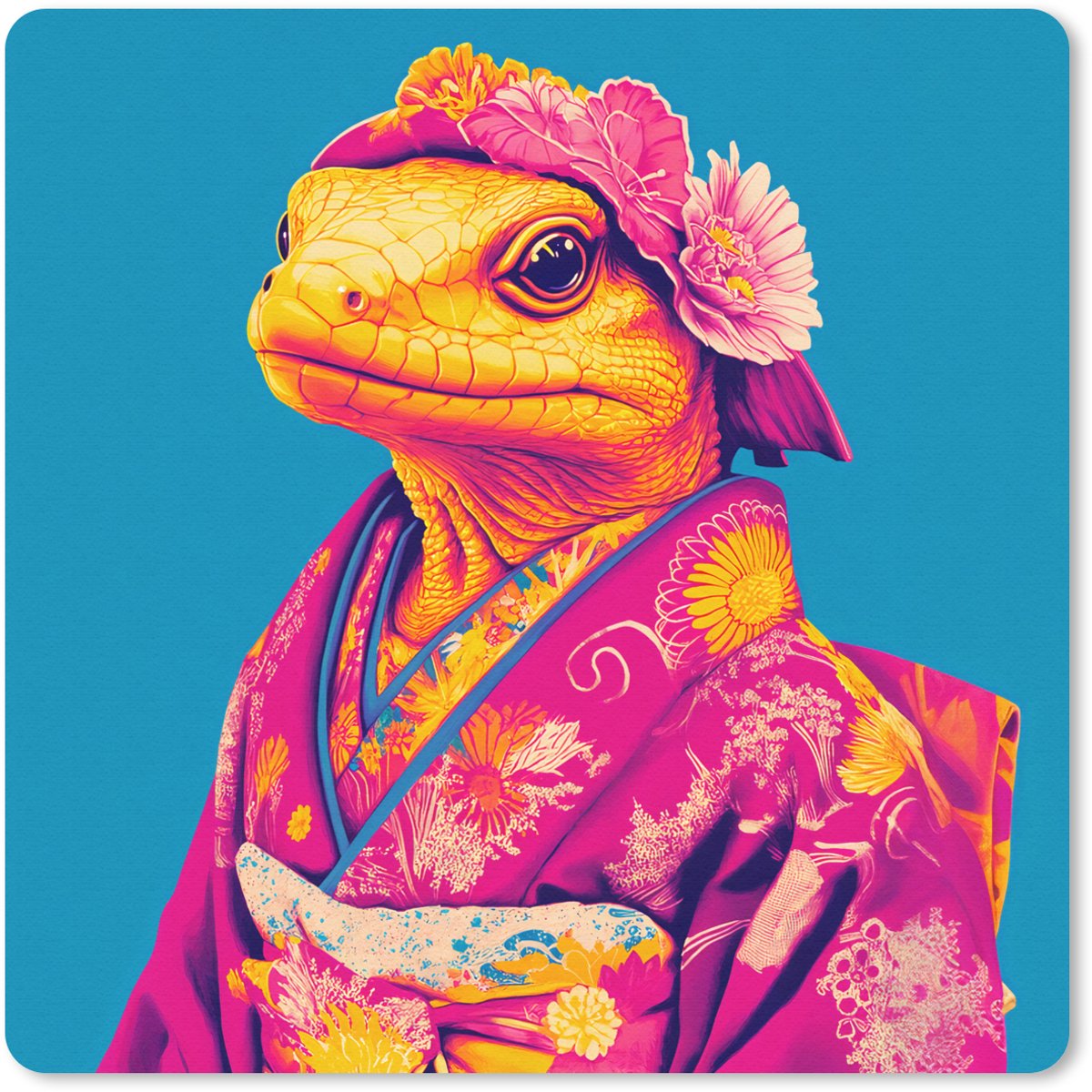 Muismat 30x30 cm - Mousepad Bloemenkrans - Hagedis - Kimono - Paars - Muismatten