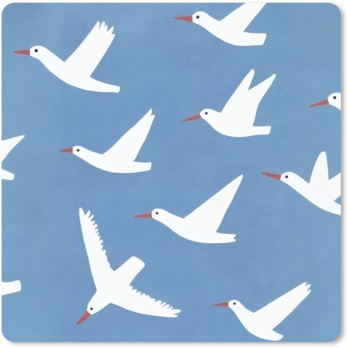 Muismat 30x30 cm - Mousepad Vogels - Wit - Patroon - Muismatten