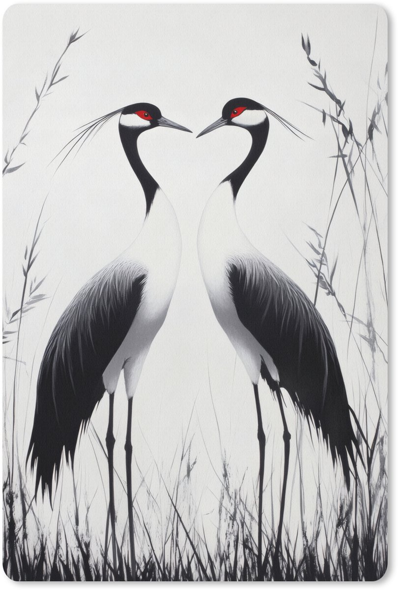 Muismat 18x27 cm - Mousepad Kraanvogels - Gras - Hartvorm - Zwart - Muismatten