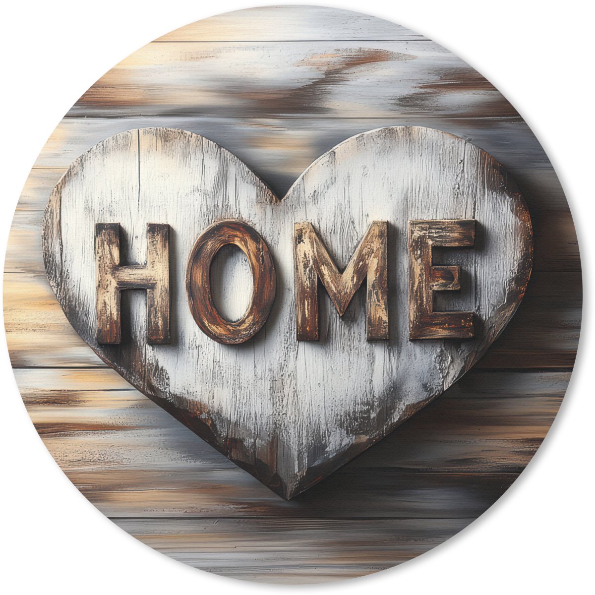 Muismat rond 20x20 cm - Mousepad Home - Hart - Houtlook - Liefde - Ronde muismatten