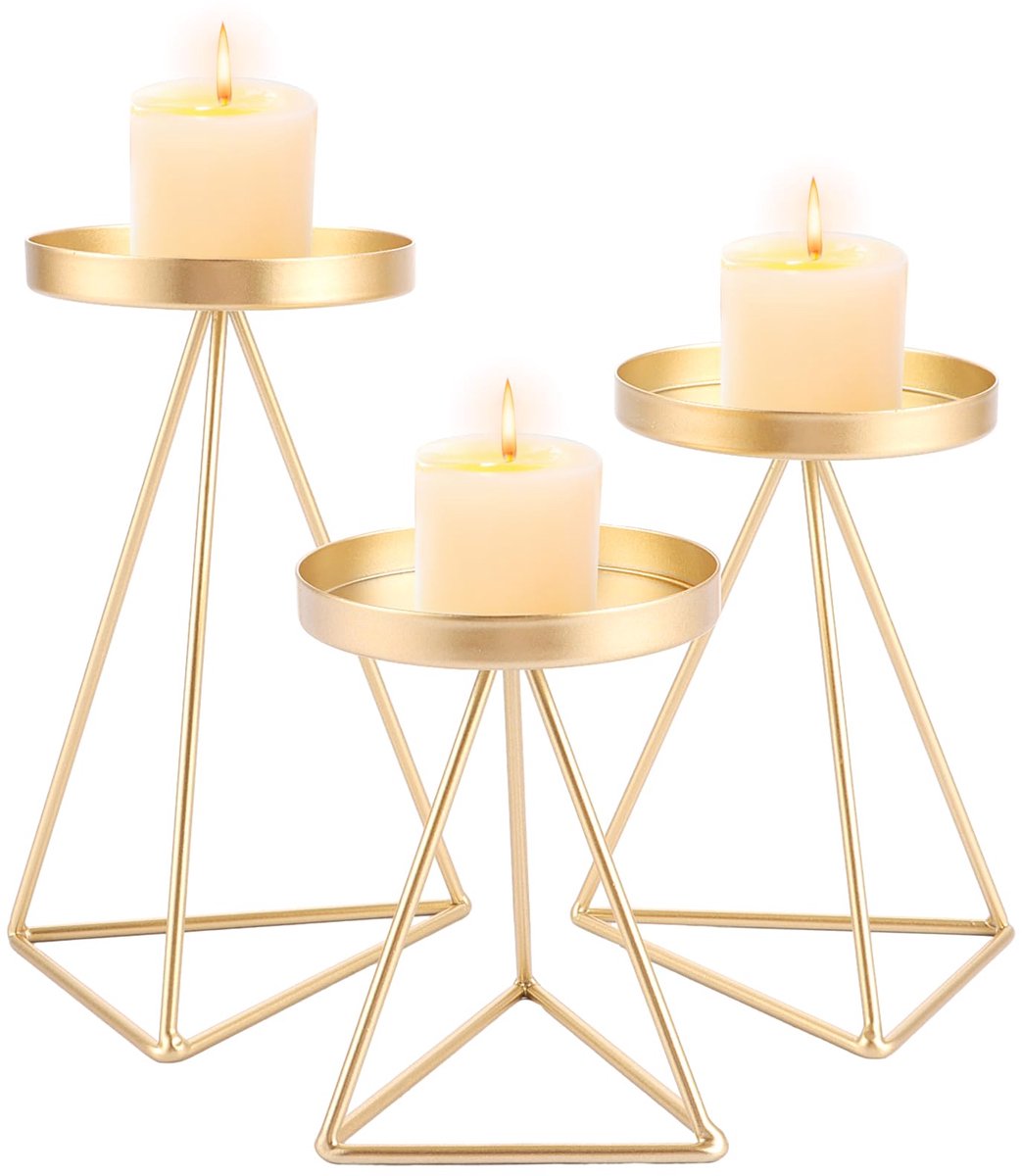 Ibenzoa® Elegante Metalen Kandelaar Set van 3 voor Stijlvolle Tafeldecoratie en Interieur