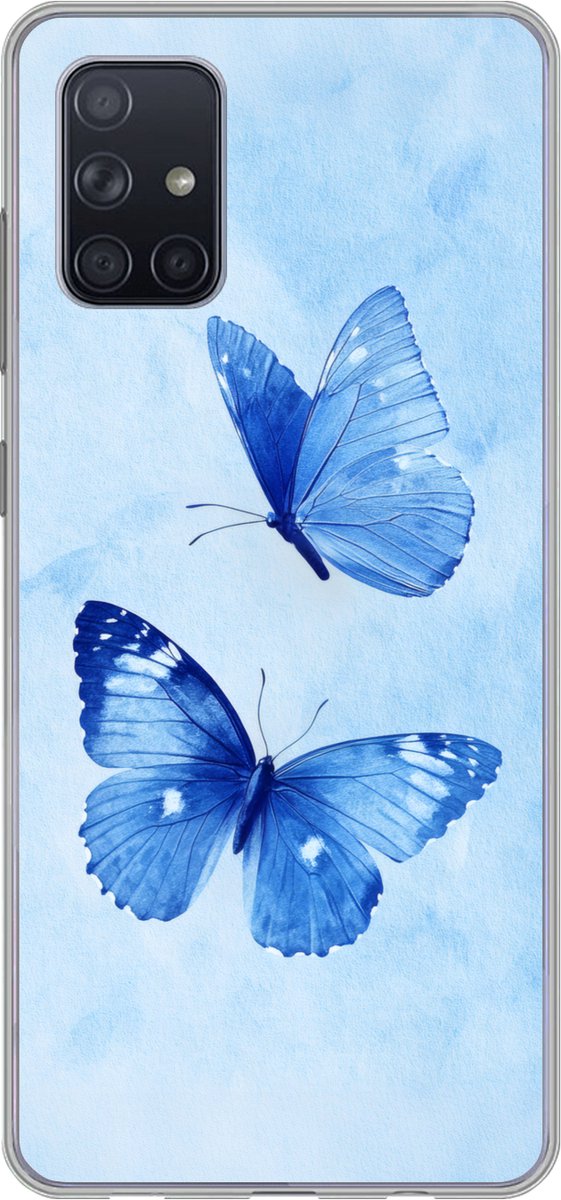 Telefoonhoesje Geschikt voor Samsung Galaxy A51 hoesje - Vlinders - Sierlijk - Blauw - Siliconen Telefoonhoesje Telefoonhoesje