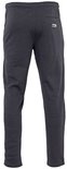 Achterkant van een donkergrijze joggingbroek met rechte pijpen.