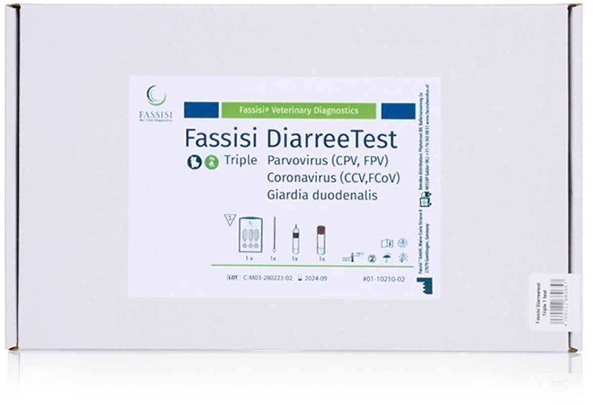 Fassisi sneltest diarree triple voor Giardia, Parvo en Corona bij hond en kat
