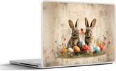 Laptop sticker - 10.1 inch - Konijnen - Bloemen - Eieren - 25x18cm - Laptopstickers - Laptop skin - Cover