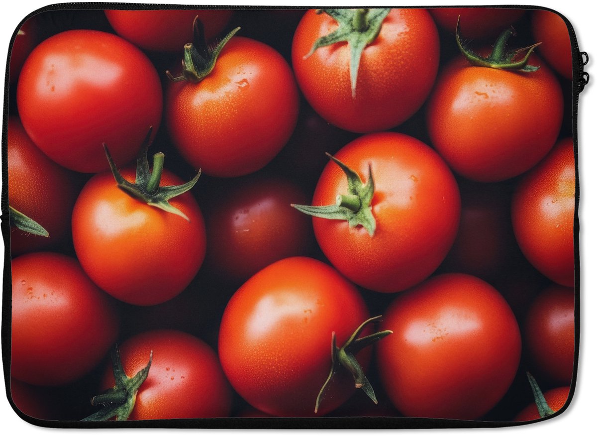 Laptophoes 13 inch - Groente - Rood - Tomaten - Laptop sleeve - Binnenmaat 32x22,5 cm - Zwarte achterkant