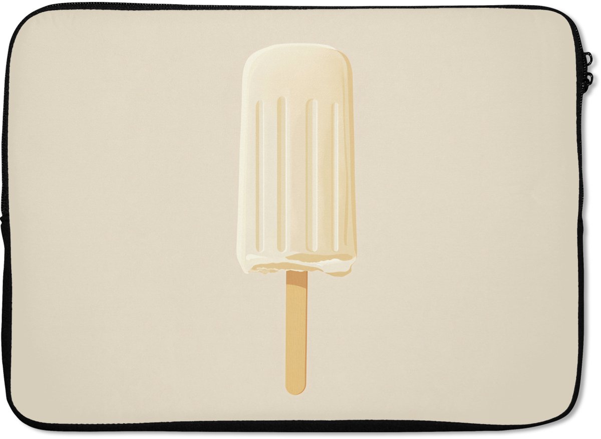Laptophoes 13 inch - Minimalistisch - Waterijsje - Stokje - Beige - Laptop sleeve - Binnenmaat 32x22,5 cm - Zwarte achterkant