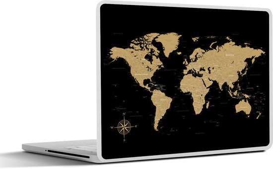 Laptop sticker - 13.3 inch - Wereldkaart - Beige - Zwart - 31x22,5cm ...
