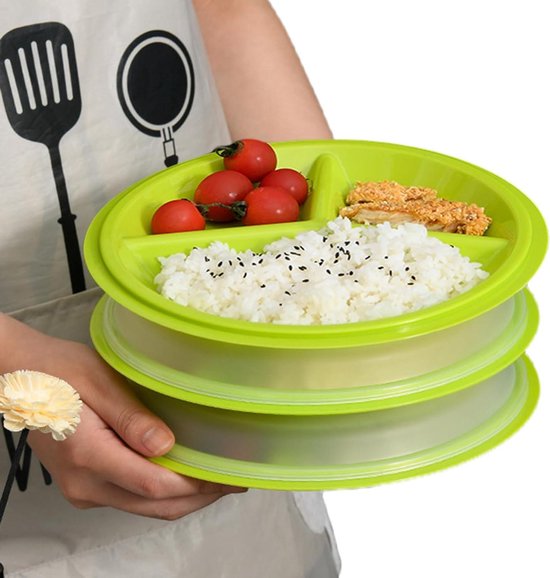 Set De 3 Assiettes Micro-ondes Avec Couvercle - Sans BPA, Réutilisables Et Compatibles