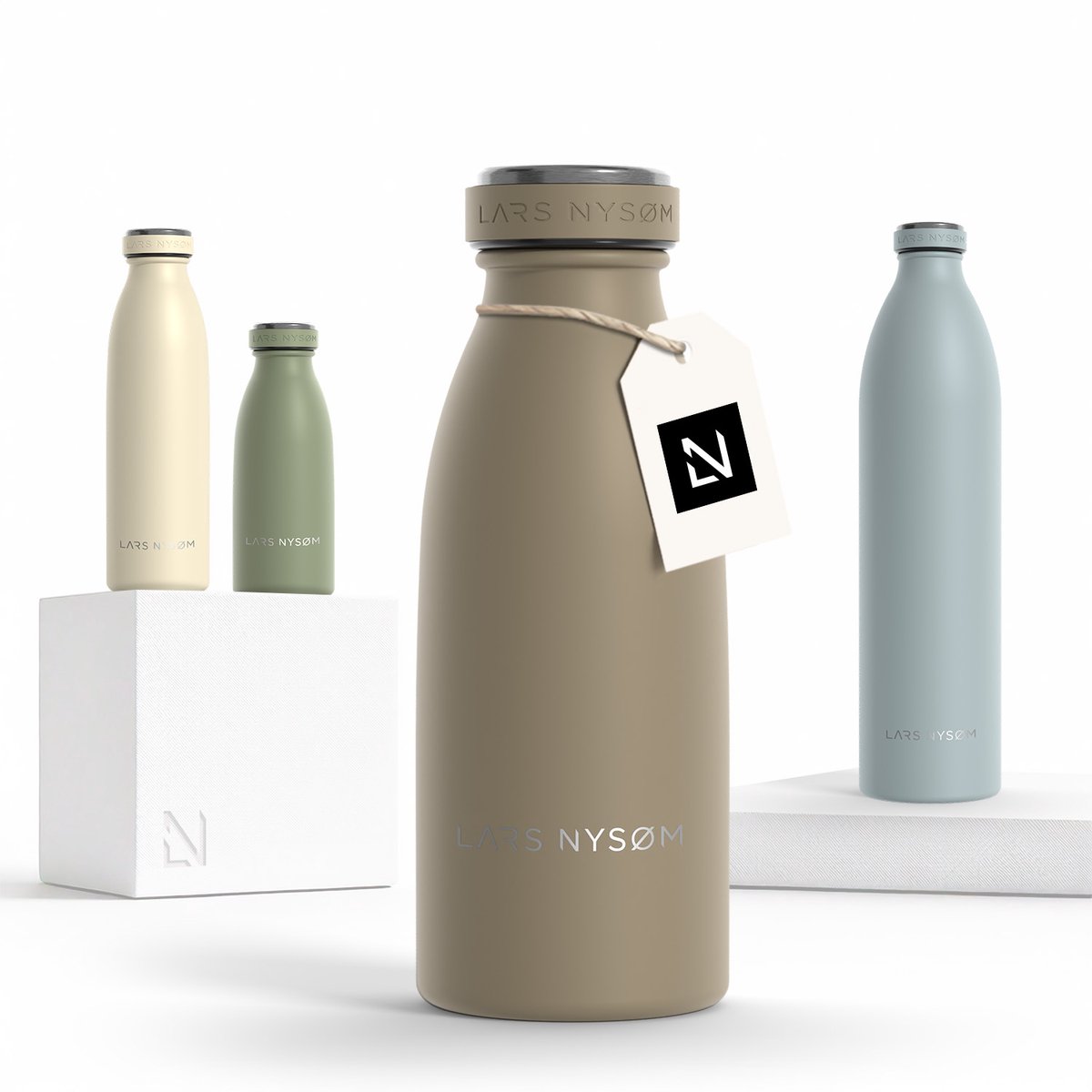 LARS NYSØM Ren Roestvrijstalen drinkfles 350ml - BPA-vrij geïsoleerde waterfles 0,35 Liter (Taupe Brown)