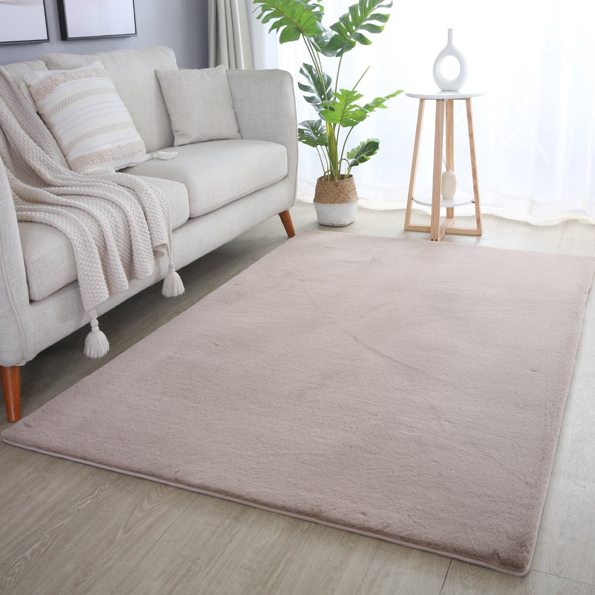 Ayyildiz Hoogpolig vloerkleed, effen kleur - beige, vloerkleed voor de woonkamer, katoenen achterkant, afmeting: 240 x 340 cm